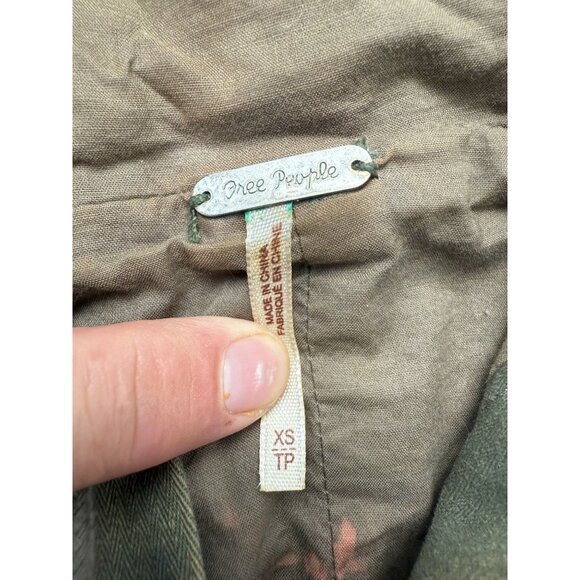 Free People Golden Quills Green Military Parka Embroidered Jacket Rare XS - Picture 5 of 9